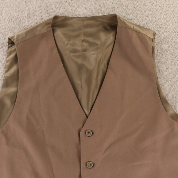 Mens Vest 2XL 52R Tan Beige Twill Dress Waistcoat Hand Tailored Polyester - Picture 2 of 7